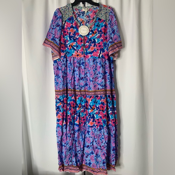 Umgee NWT Boutique Boho Hippy Floral Print Dress XL - 2X Periwinkle Lave… - Picture 2 of 12